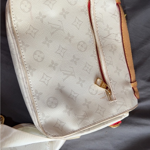 White Monogram Inspired By Louis Vuittin Crossbody Bag w/ Strap & Coin Pouch - Picture 9 of 13